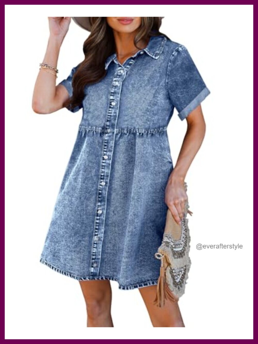 luvamia Women's Button Down Tiered Denim Babydoll Dress